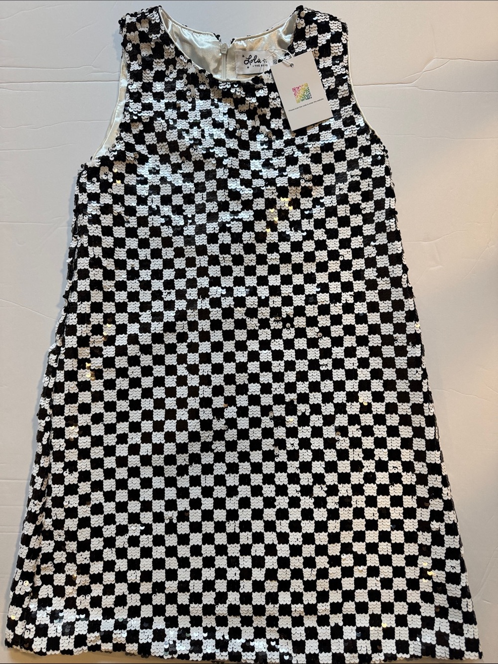 Lola and The Boys Black and White Check Sequin Dress Size 10 Girl.
